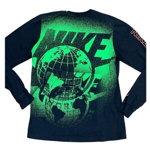 Nike Worldwide Long‎ Sleeve T-Shirt Black Green Graphic Print Top